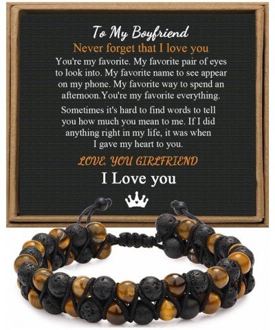 To My Man Mens Bead Bracelet for Boyfriend Husband, Adjustable 8mm Mens Tiger Eye Black Matte Agate Bead Bracelets To My Boyf...