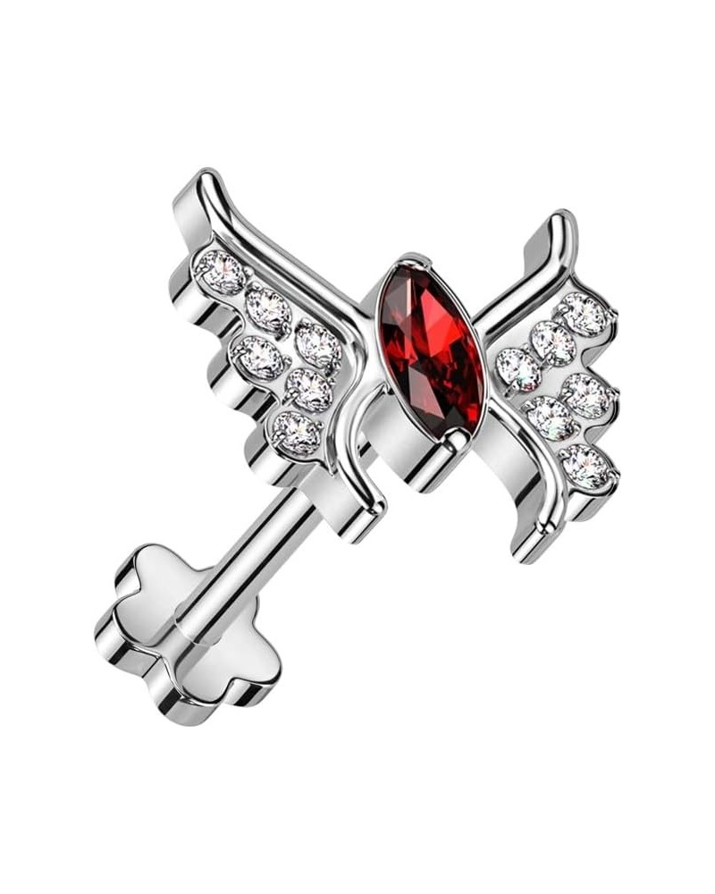 18GA F136 Implant Grade Titanium CZ Crystal Butterfly Threadless Push-In Flower Base Labret Stud Red $13.79 Body Jewelry