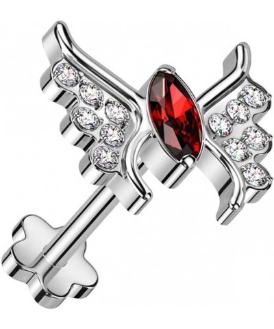 18GA F136 Implant Grade Titanium CZ Crystal Butterfly Threadless Push-In Flower Base Labret Stud Red $13.79 Body Jewelry