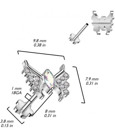 18GA F136 Implant Grade Titanium CZ Crystal Butterfly Threadless Push-In Flower Base Labret Stud Red $13.79 Body Jewelry