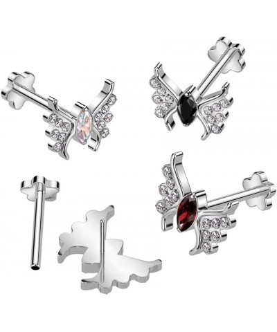 18GA F136 Implant Grade Titanium CZ Crystal Butterfly Threadless Push-In Flower Base Labret Stud Red $13.79 Body Jewelry