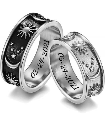 MZZJ Personalized Boho Moon Star Sun Couple Ring Set BFF Rings for 2 8MM Stainless Steel Flat Edges Statement Promise Engagem...