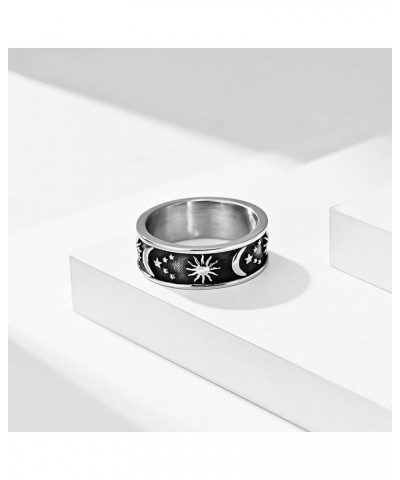 MZZJ Personalized Boho Moon Star Sun Couple Ring Set BFF Rings for 2 8MM Stainless Steel Flat Edges Statement Promise Engagem...