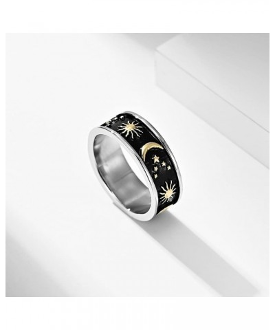 MZZJ Personalized Boho Moon Star Sun Couple Ring Set BFF Rings for 2 8MM Stainless Steel Flat Edges Statement Promise Engagem...