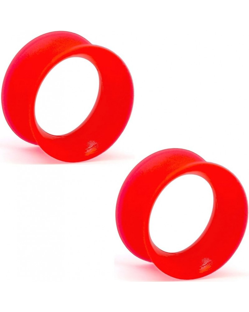 KAOS BRAND: Pair of UV Red Silicone Double Flared Skin Eyelets 0g $12.96 Body Jewelry