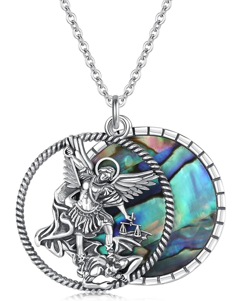 925 Sterling Silver ST Michael/Mushroom/Cat Pendant Necklace Abalone Shell Jewelry Gifts for Women Girls Men Michael $34.44 N...