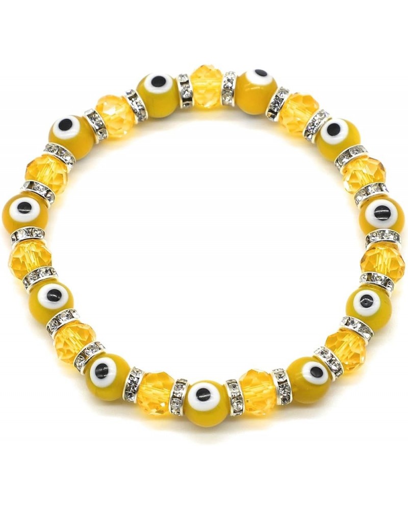 Translucent 8mm Glass Evil Eye Beaded Bracelet Handmade Charm Good Luck Protection Jewelry Stretch Bracelets Yellow $5.60 Bra...