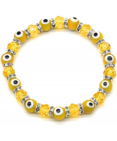 Translucent 8mm Glass Evil Eye Beaded Bracelet Handmade Charm Good Luck Protection Jewelry Stretch Bracelets Yellow $5.60 Bra...