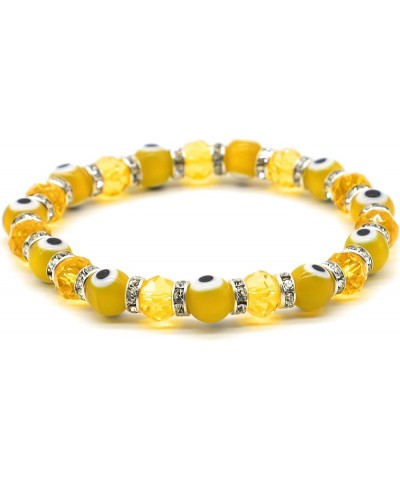 Translucent 8mm Glass Evil Eye Beaded Bracelet Handmade Charm Good Luck Protection Jewelry Stretch Bracelets Yellow $5.60 Bra...