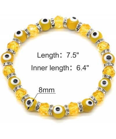 Translucent 8mm Glass Evil Eye Beaded Bracelet Handmade Charm Good Luck Protection Jewelry Stretch Bracelets Yellow $5.60 Bra...