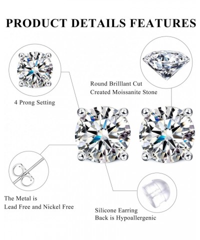 Moissanite Stud Earrings 0.6ct-4ct D Color VVS1 Clarity Brilliant Round Cut Lab Created Diamond Earrings 18K White Gold Plate...