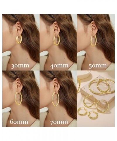 4MM 925 Sterling Silver Hoops Earrings, Lightweight Hollow Tube Chunky Gold Hoops for Women 14k Gold Plated Thick Hoop Earrin...