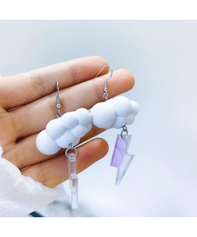 Unique 3D Sparkly Large Resin White Cloud Dangle Drop Earrings Cute Personalized Creative Acrylic Lightning Weather Jewelry $...