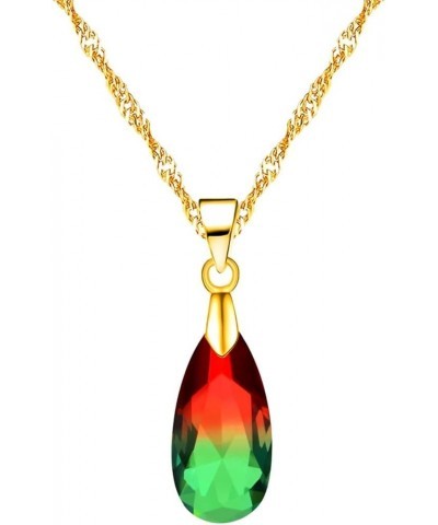 Exquisite Colorful Droplet Shaped Pendant Necklace With Gold Plated Extended Chain Necklace Jewelry Gifts for Women Teen Girl...