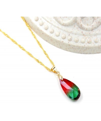 Exquisite Colorful Droplet Shaped Pendant Necklace With Gold Plated Extended Chain Necklace Jewelry Gifts for Women Teen Girl...