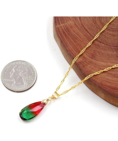 Exquisite Colorful Droplet Shaped Pendant Necklace With Gold Plated Extended Chain Necklace Jewelry Gifts for Women Teen Girl...