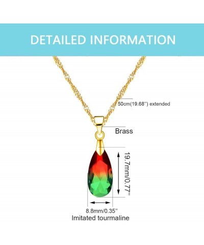 Exquisite Colorful Droplet Shaped Pendant Necklace With Gold Plated Extended Chain Necklace Jewelry Gifts for Women Teen Girl...