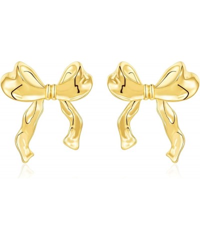 925 Sterling Silver Post Gold Silver Bow Earrings Women Ribbon Stud Earrings Gift gold $10.99 Earrings