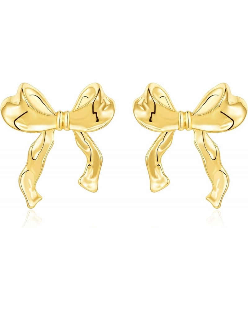 925 Sterling Silver Post Gold Silver Bow Earrings Women Ribbon Stud Earrings Gift gold $10.99 Earrings