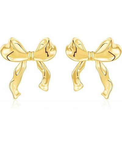 925 Sterling Silver Post Gold Silver Bow Earrings Women Ribbon Stud Earrings Gift gold $10.99 Earrings