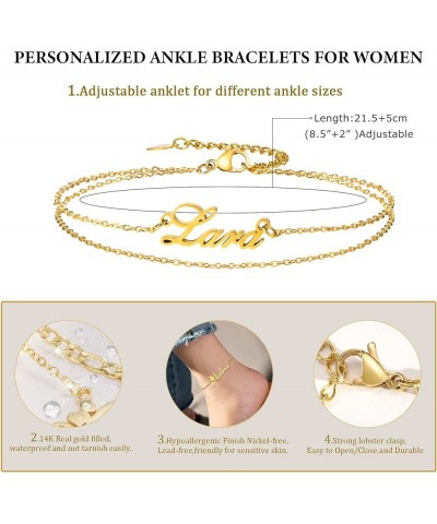 Gold Anklet Bracelet for Women - Personalized Gold Plated Stainless Steel Anklets for Women Waterproof,Customized Names Large...