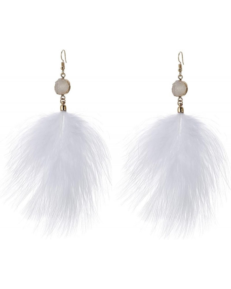 Feather Earrings for Women Long Dangle Earrings Bohemian Feather Tassel Earrings White $8.54 Earrings