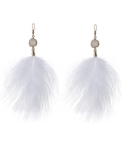 Feather Earrings for Women Long Dangle Earrings Bohemian Feather Tassel Earrings White $8.54 Earrings