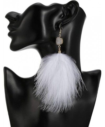 Feather Earrings for Women Long Dangle Earrings Bohemian Feather Tassel Earrings White $8.54 Earrings