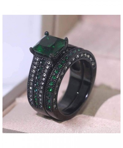 2 Rings His and Hers Couple Rings Black Gold Filled Womens Wedding Ring Sets Princess cut Green Cz Titanium Steel Mens Ring w...