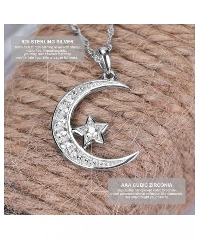 Sterling Silver Crescent Moon Star Necklace Cubic Zirconia Little Girl Jewelry for Teen Girls & Women Ladies Dainty 18" Chain...