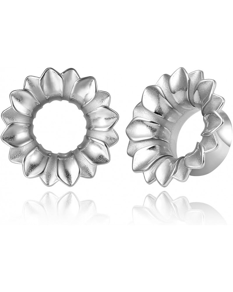 2PCS Sunflower Ear Stretching Saddle Plugs 316 Stainless Steel Ear Gauges Hypoallergenic ear gauges expander Piercing Body Je...