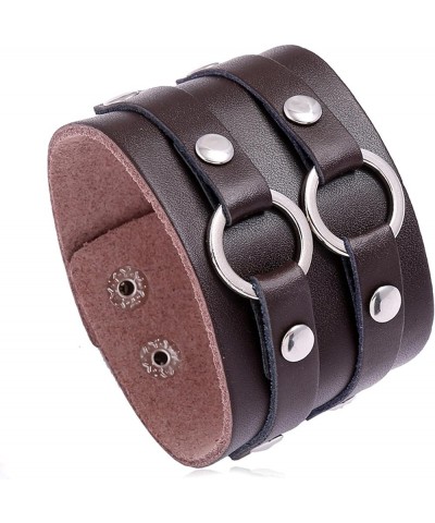 Mens and Womens Wide Leather Bracelet Adjustable Snap Cuff Bracelet Brown $6.62 Bracelets