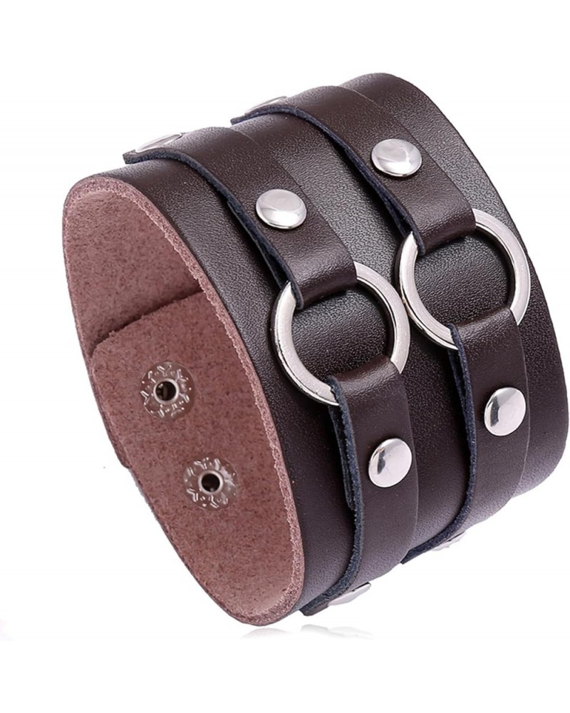 Mens and Womens Wide Leather Bracelet Adjustable Snap Cuff Bracelet Brown $6.62 Bracelets