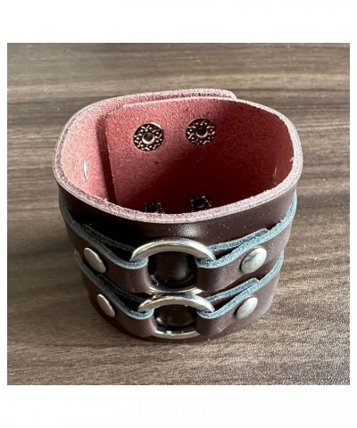 Mens and Womens Wide Leather Bracelet Adjustable Snap Cuff Bracelet Brown $6.62 Bracelets