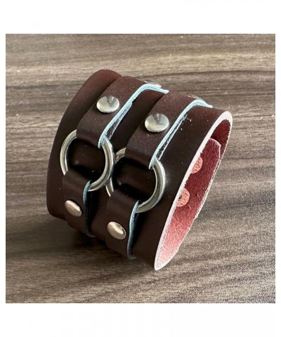 Mens and Womens Wide Leather Bracelet Adjustable Snap Cuff Bracelet Brown $6.62 Bracelets