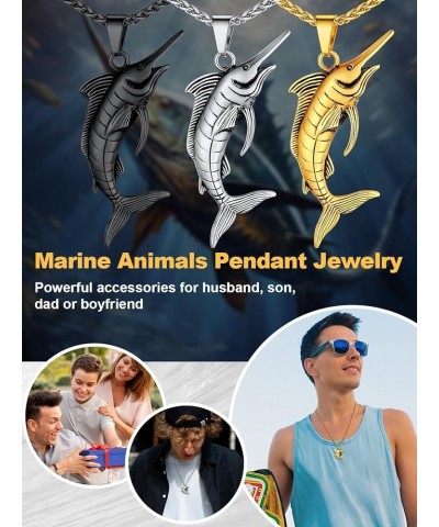 Shark/Fish/Dinosaur Pendant Animal Jewelry Men Boys Necklace with Stainless Steel/Gold/Black Personalized Punk Necklace with ...