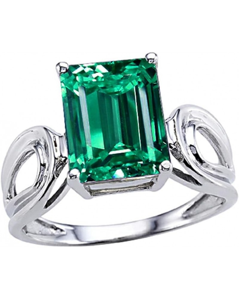 Tommaso Design Solid 14k White Gold Emerald Cut Octagon Large Big Stone Solitaire Ring Simulated Emerald $212.49 Rings