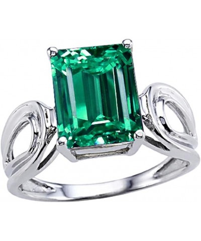 Tommaso Design Solid 14k White Gold Emerald Cut Octagon Large Big Stone Solitaire Ring Simulated Emerald $212.49 Rings