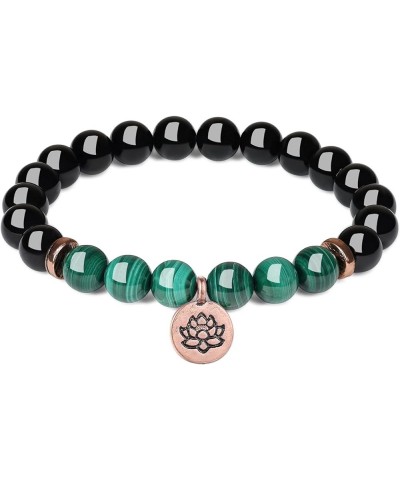 Womens Lotus Charm Black Tourmaline Stone Bracelet Malachite $17.40 Bracelets