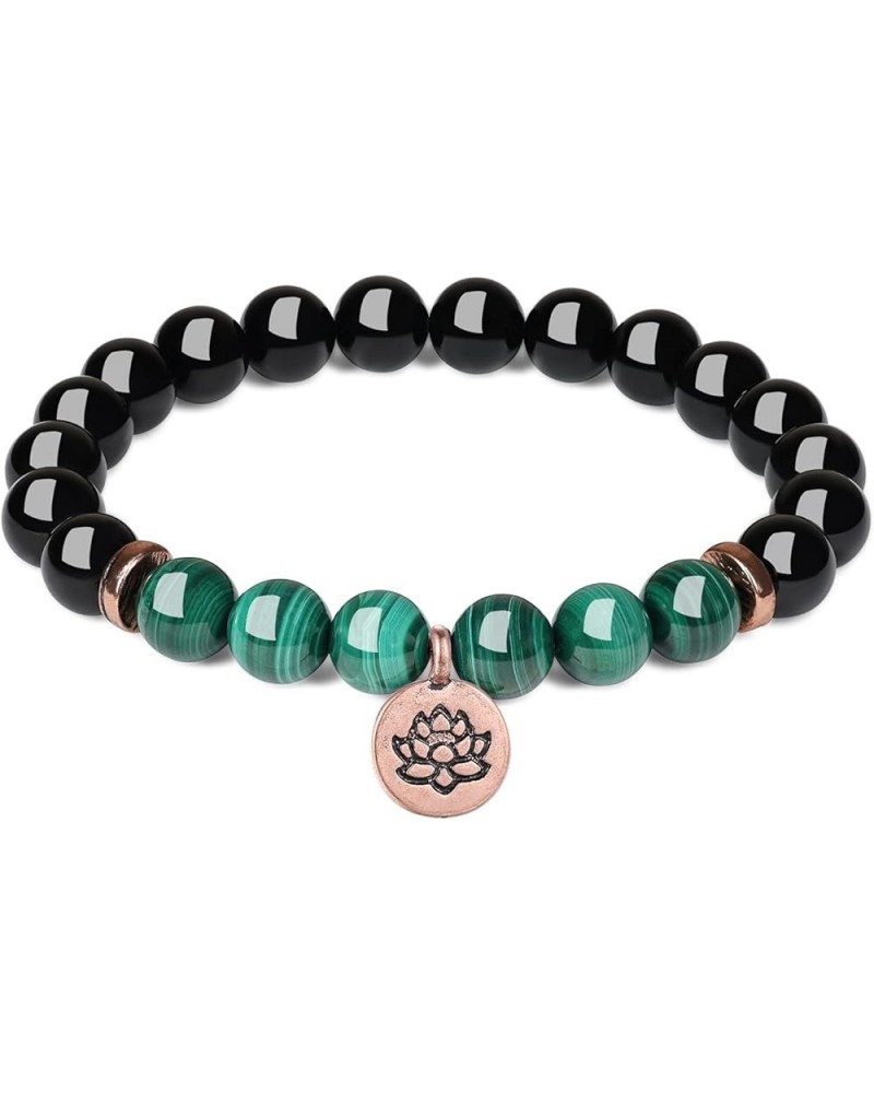 Womens Lotus Charm Black Tourmaline Stone Bracelet Malachite $17.40 Bracelets