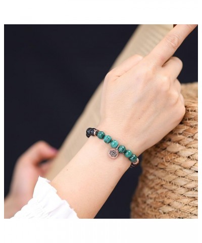 Womens Lotus Charm Black Tourmaline Stone Bracelet Malachite $17.40 Bracelets