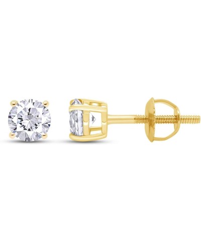 Round Natural Diamond Stud (IGI Certified 0.70 ct & up) Popular Plus Quality Screw Back Earrings in 14k Solid Gold, 0.04 Ctw ...