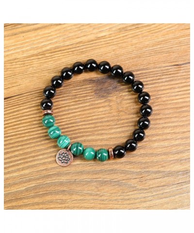 Womens Lotus Charm Black Tourmaline Stone Bracelet Malachite $17.40 Bracelets