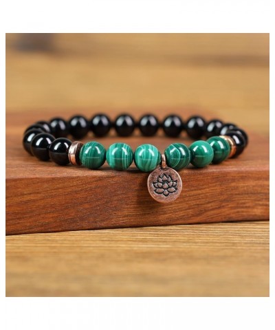 Womens Lotus Charm Black Tourmaline Stone Bracelet Malachite $17.40 Bracelets