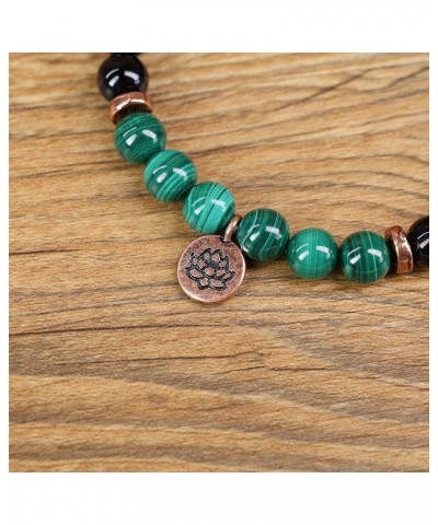 Womens Lotus Charm Black Tourmaline Stone Bracelet Malachite $17.40 Bracelets