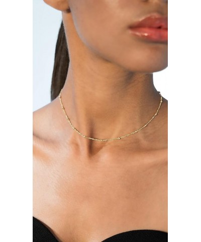 18K Gold Over 925 Sterling Silver Figaro, Beaded Singapore, Sparkle, Cuban Link Chain, Adjustable Choker Necklace for Women M...