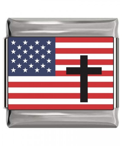 American Flag With Cross Italian Charm $7.91 Bracelets