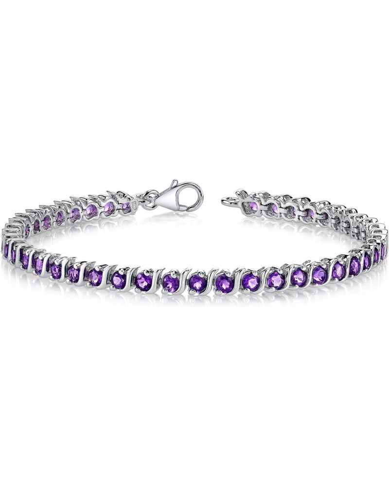 Amethyst Tennis Bracelet for Women 925 Sterling Silver, Natural Gemstone, 4.25 Carats total 43 Pieces Round Shape, 7 1/4 inch...