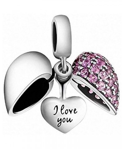 I Love You Heart Charm 925 Sterling Silver Dangle Bead Crystal Mother's Day Gifts Fits Pandora European Bracelet Necklace Fus...