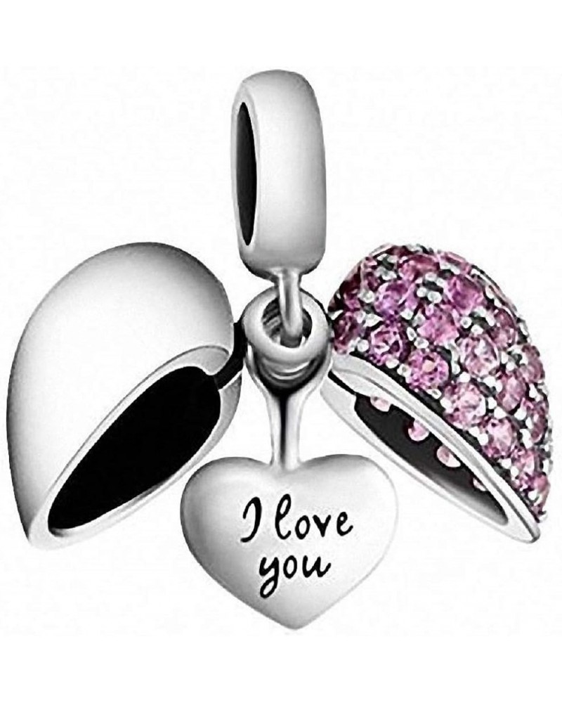 I Love You Heart Charm 925 Sterling Silver Dangle Bead Crystal Mother's Day Gifts Fits Pandora European Bracelet Necklace Fus...